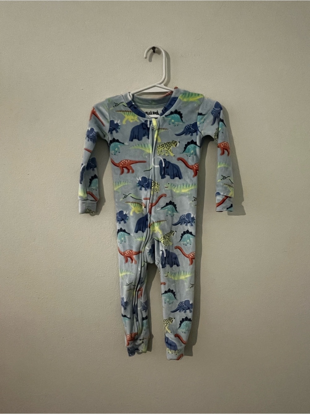 Mick and Mack LTD 18 MonLight Blue Dinosaur Print Kids' Footed One-Piece Pajamas